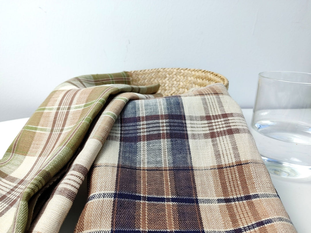 100% Linen Twill Plaid Fabric Medium Weight 7759 7760 - The Linen Lab - Navy
