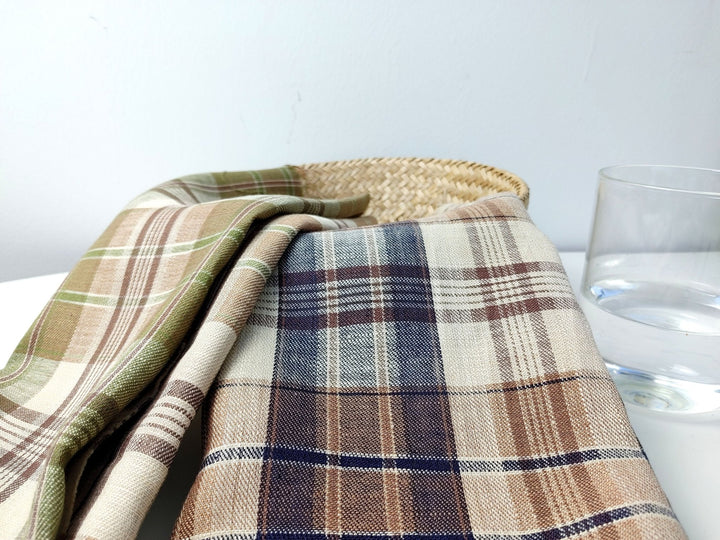 100% Linen Twill Plaid Fabric Medium Weight 7759 7760 - The Linen Lab - Navy