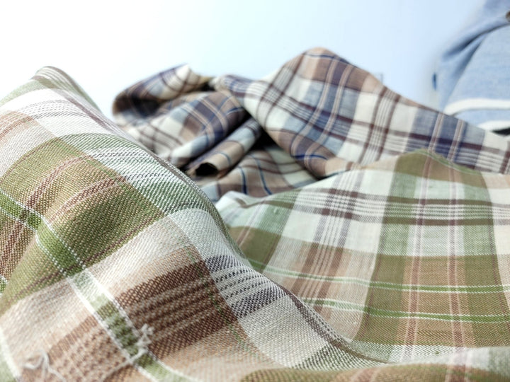 100% Linen Twill Plaid Fabric Medium Weight 7759 7760 - The Linen Lab - Navy