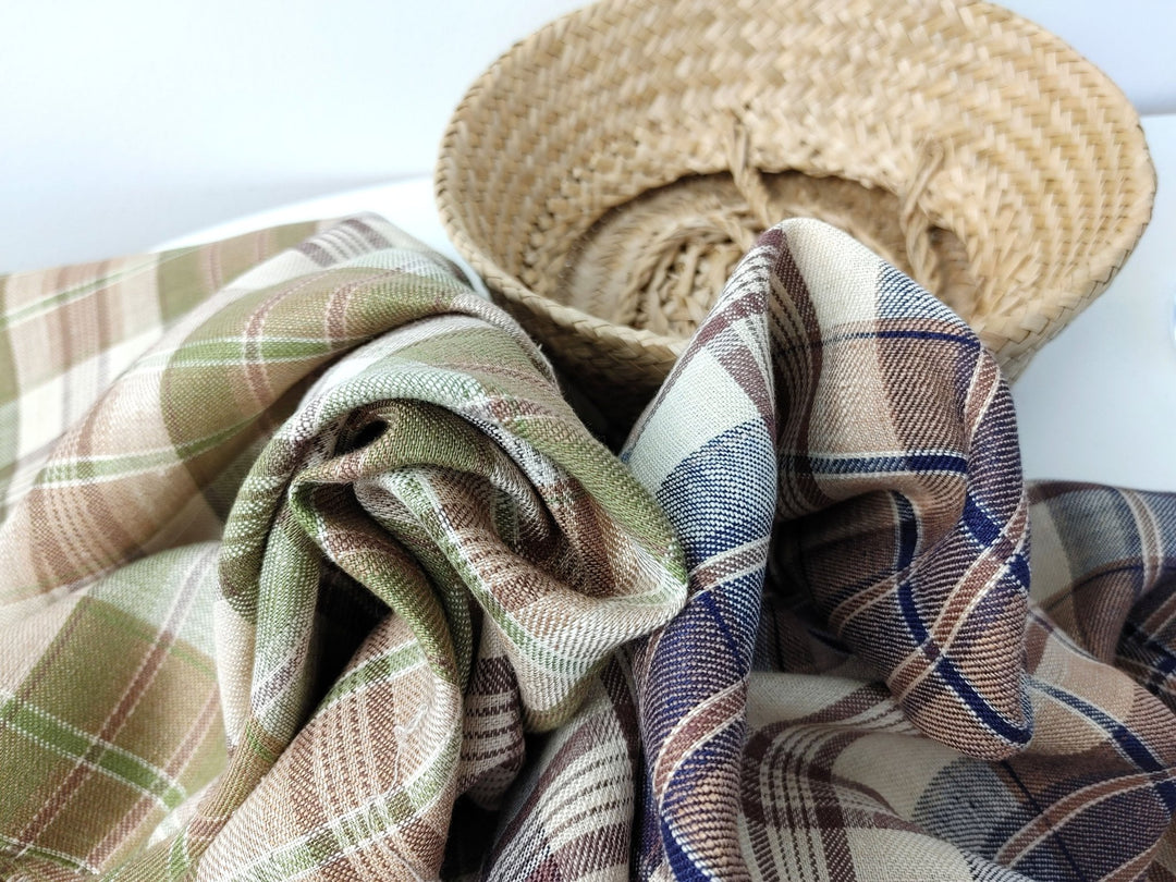 100% Linen Twill Plaid Fabric Medium Weight 7759 7760 - The Linen Lab - Navy
