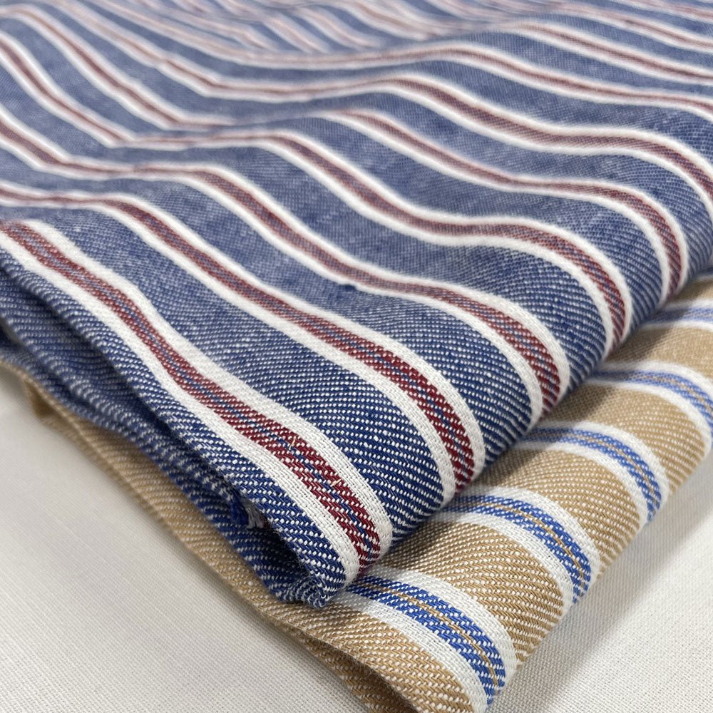 100% Linen Twill Stripe Fabric 14s 40lea (6545) - The Linen Lab - 6545 Blue