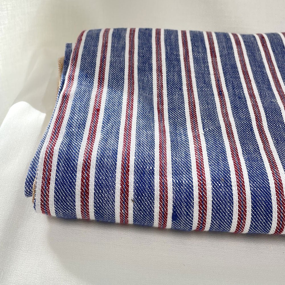 100% Linen Twill Stripe Fabric 14s 40lea (6545) - The Linen Lab - 6545 Blue
