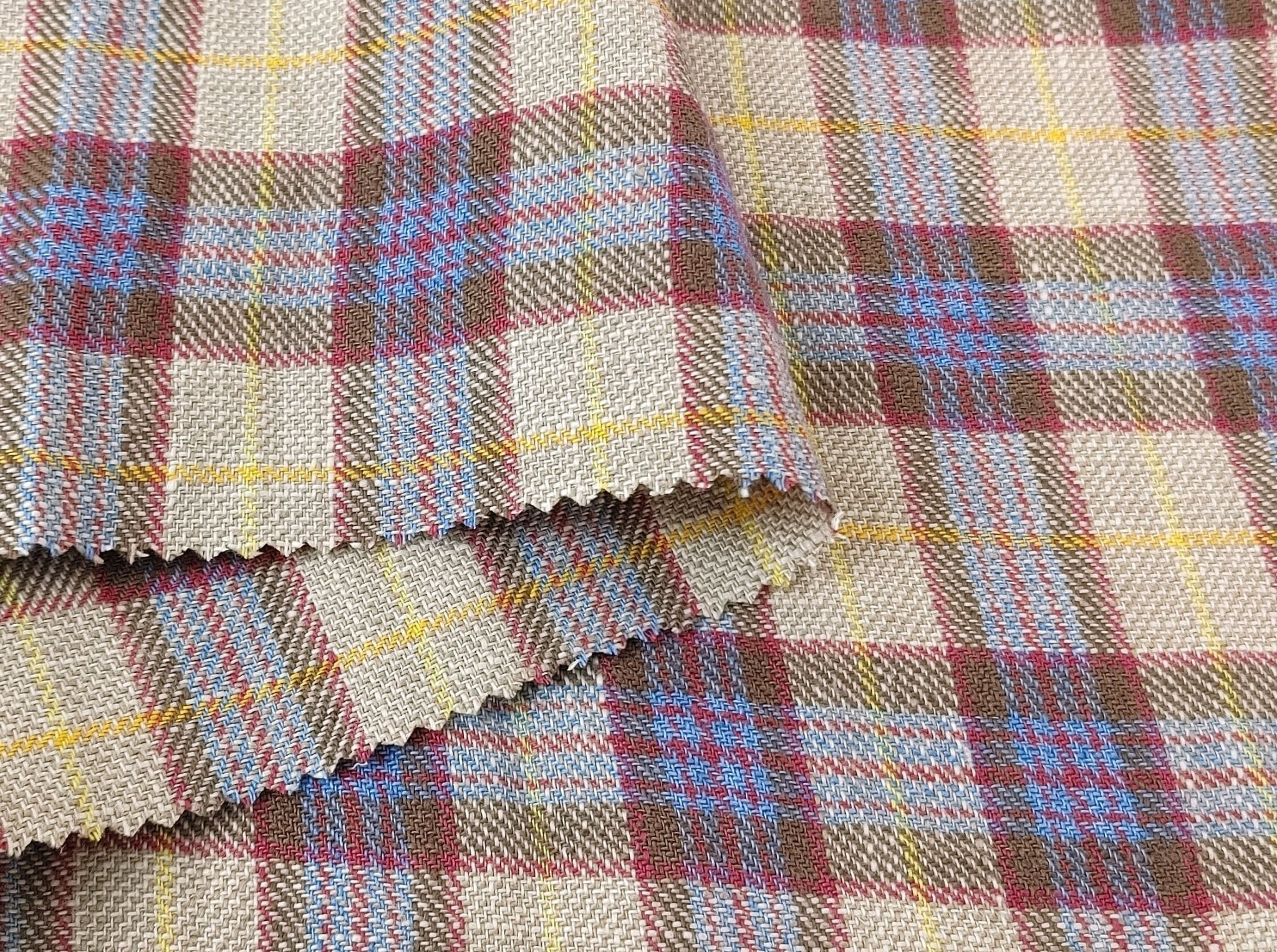 100% Linen Vintage Yarn Dyed Fabric in Glen Plaid Twill 7271 - The Linen Lab - Beige