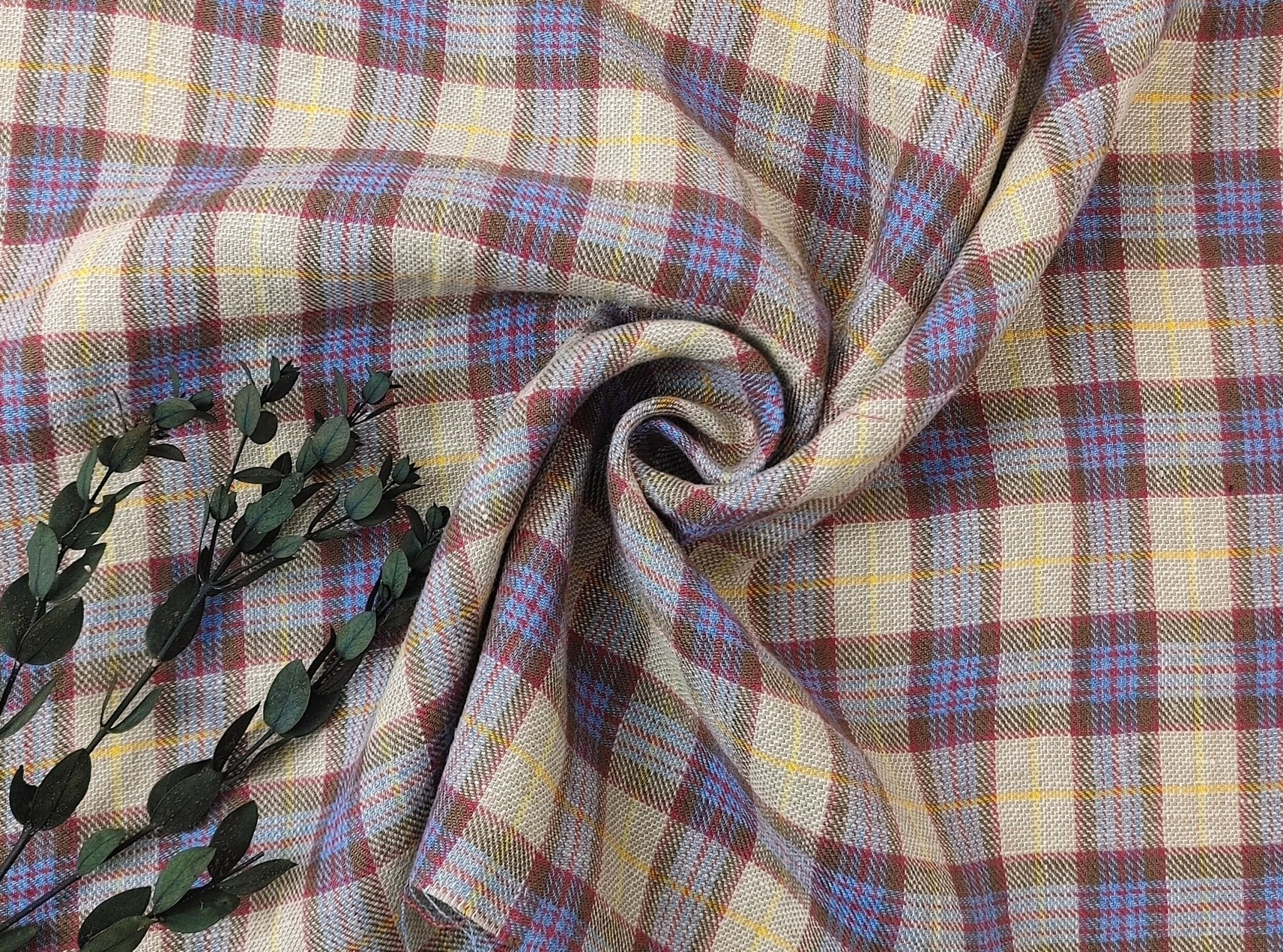 100% Linen Vintage Yarn Dyed Fabric in Glen Plaid Twill 7271 - The Linen Lab - Beige