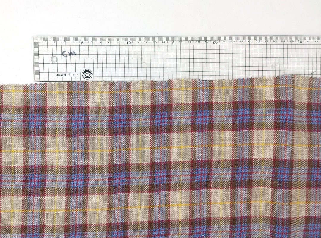 100% Linen Vintage Yarn Dyed Fabric in Glen Plaid Twill 7271 - The Linen Lab - Beige