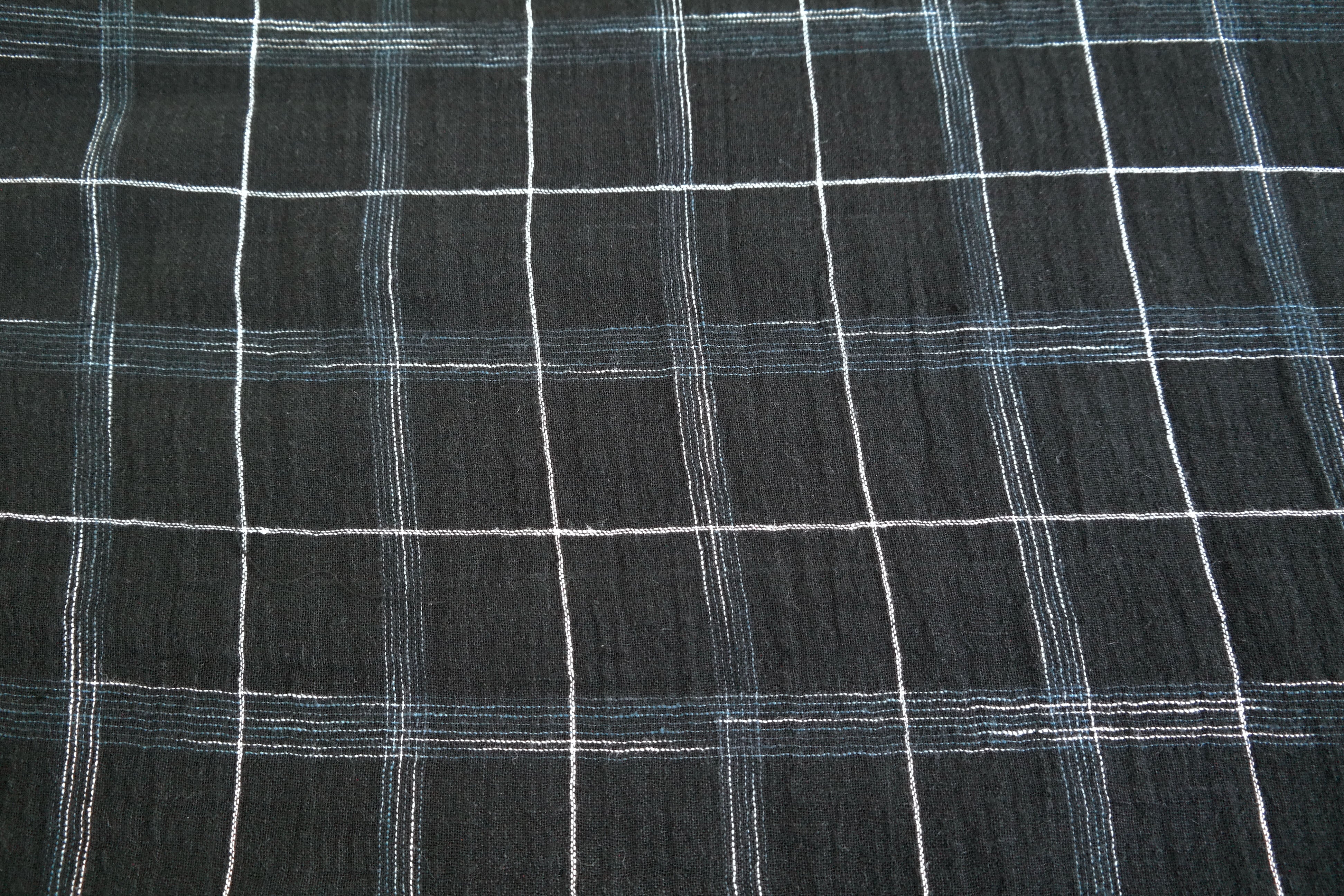 High Twisted Linen Fabric with Wrinkle Effect -Spaced Dyed Windowpane Check 6645 6688 - The Linen Lab - BLACK 6645