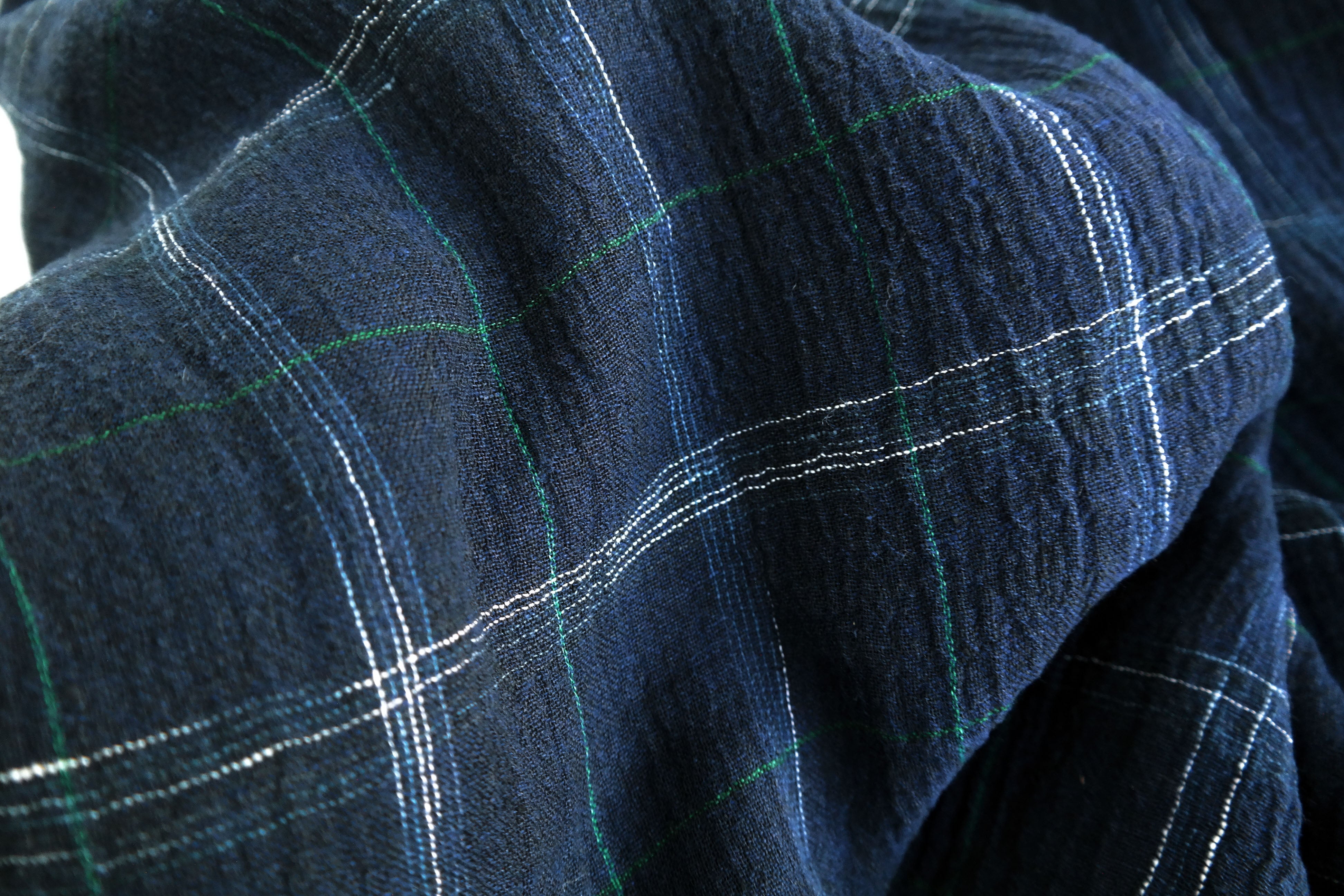 High Twisted Linen Fabric with Wrinkle Effect -Spaced Dyed Windowpane Check 6645 6688 - The Linen Lab - NAVY 6688