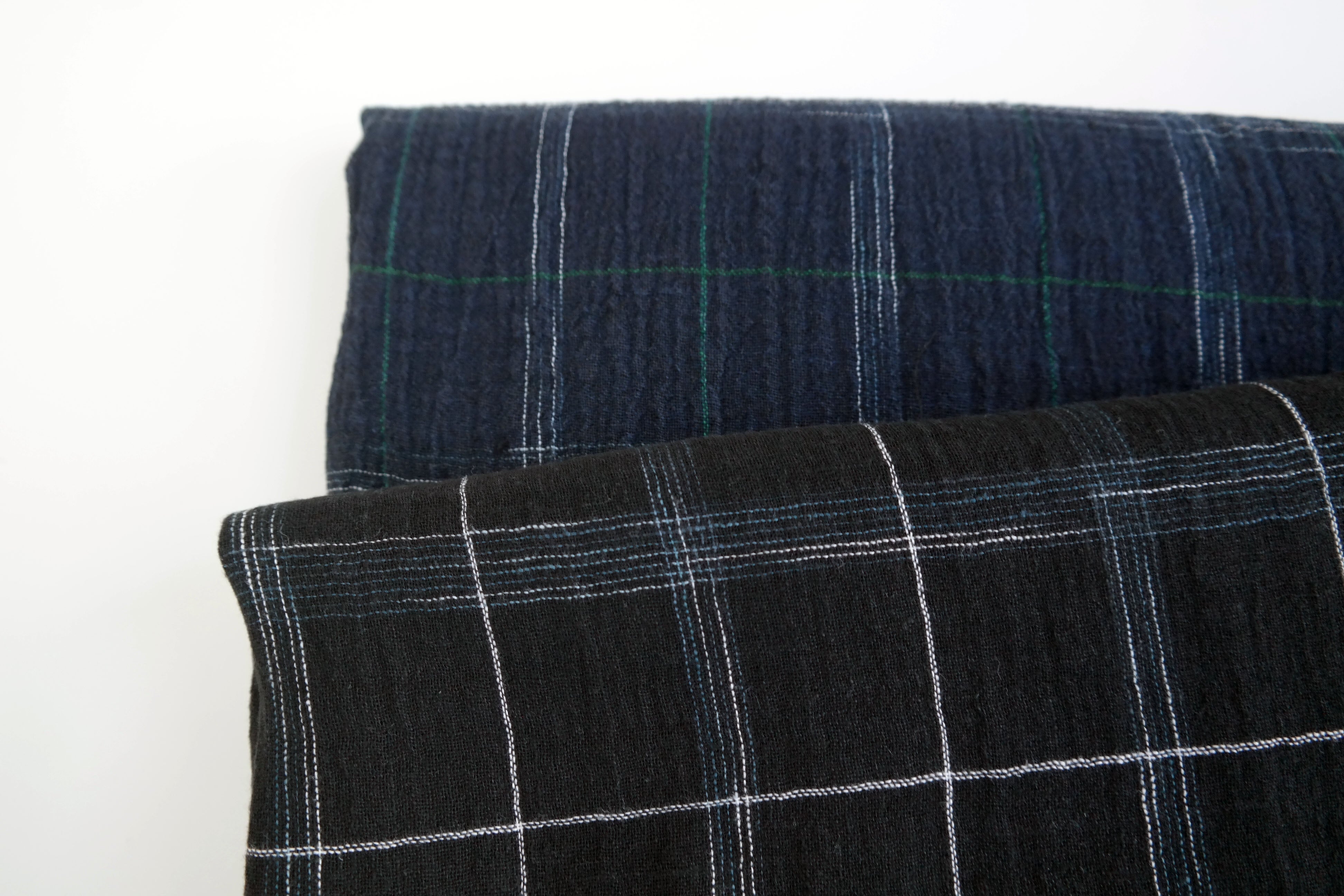 High Twisted Linen Fabric with Wrinkle Effect -Spaced Dyed Windowpane Check 6645 6688 - The Linen Lab - NAVY 6688