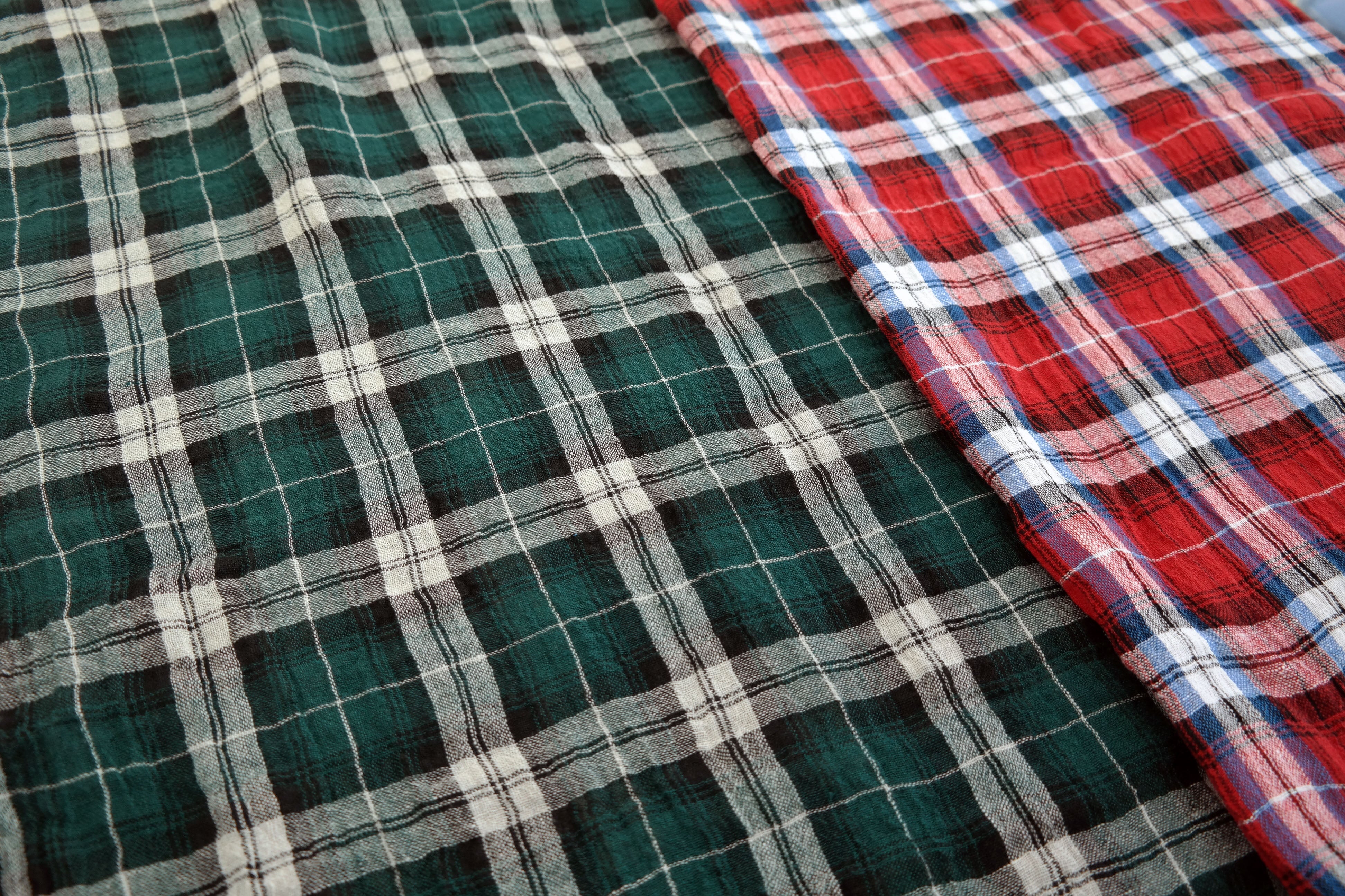 Linen Plaid Fabric with Wrinkle Effect (7150 7151) - The Linen Lab - Red