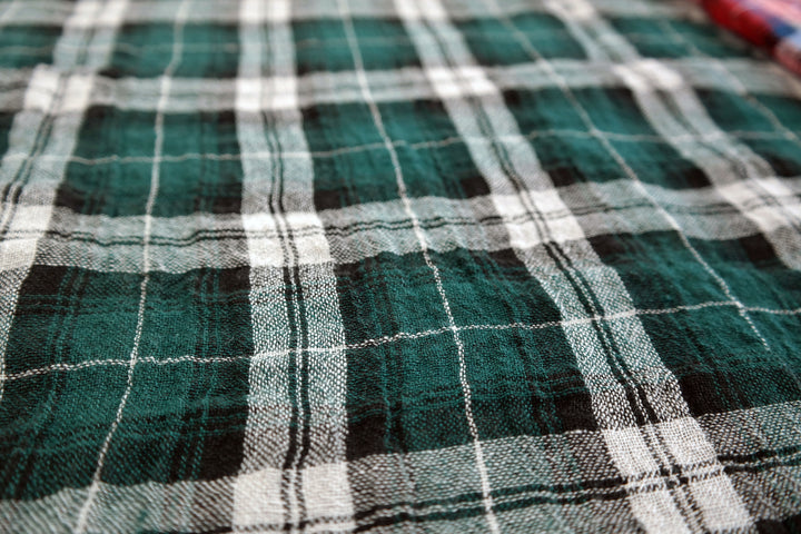 Linen Plaid Fabric with Wrinkle Effect (7150 7151) - The Linen Lab - Green