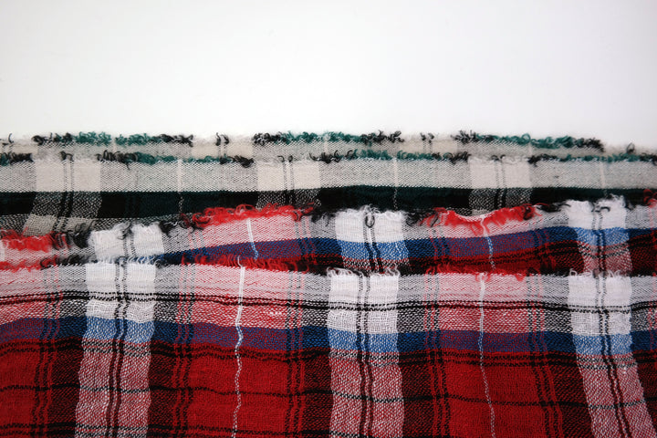 Linen Plaid Fabric with Wrinkle Effect (7150 7151) - The Linen Lab - Red