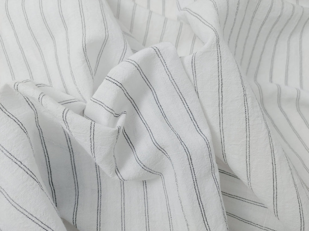 Airy Stripes: Linen with High-Twisted Cotton Lightweight Stripe Fabric 6109 6110 6111 6049 - The Linen Lab - Blue