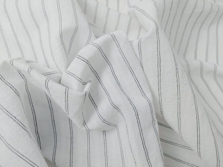 Airy Stripes: Linen with High-Twisted Cotton Lightweight Stripe Fabric 6109 6110 6111 6049 - The Linen Lab - Blue