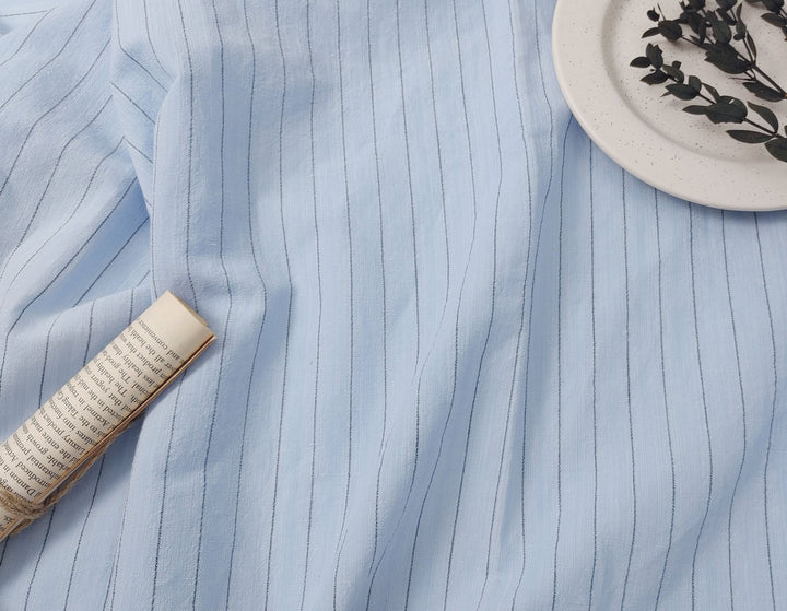 Airy Stripes: Linen with High-Twisted Cotton Lightweight Stripe Fabric 6109 6110 6111 6049 - The Linen Lab - Blue