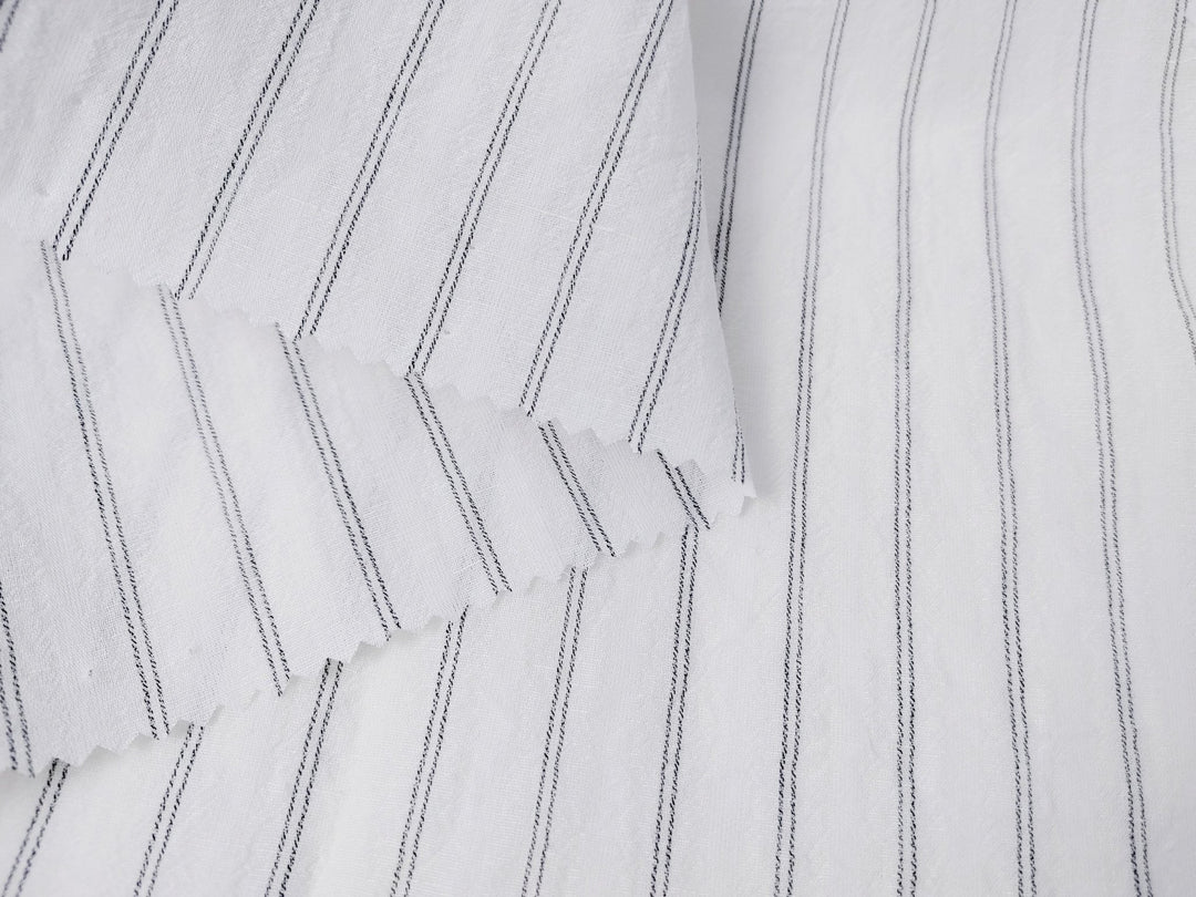 Airy Stripes: Linen with High-Twisted Cotton Lightweight Stripe Fabric 6109 6110 6111 6049 - The Linen Lab - Blue