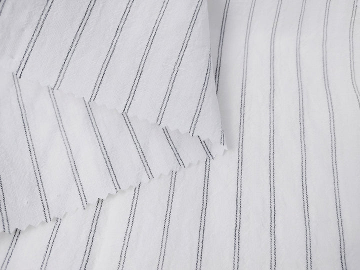 Airy Stripes: Linen with High-Twisted Cotton Lightweight Stripe Fabric 6109 6110 6111 6049 - The Linen Lab - Blue