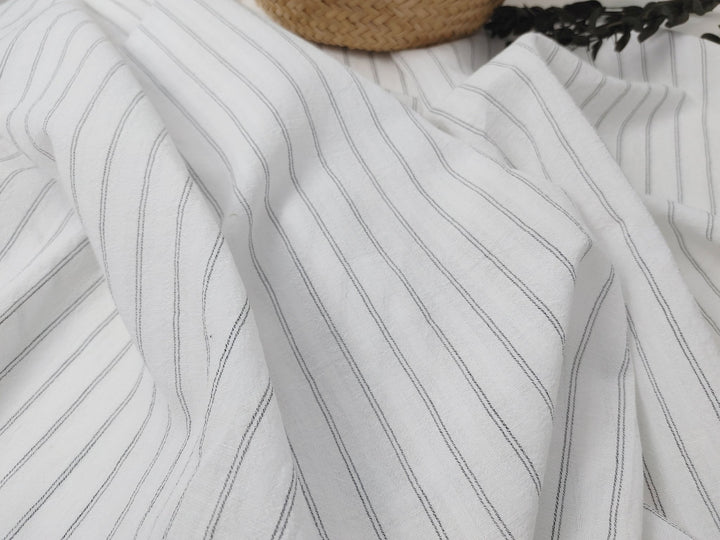 Airy Stripes: Linen with High-Twisted Cotton Lightweight Stripe Fabric 6109 6110 6111 6049 - The Linen Lab - Blue