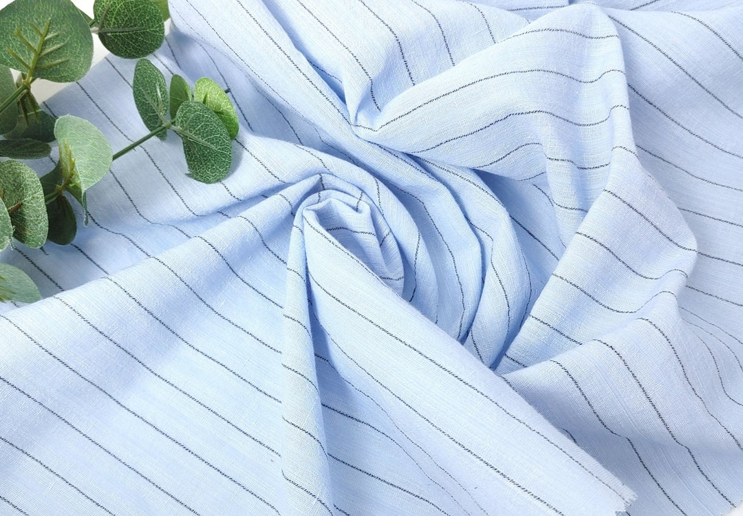 Airy Stripes: Linen with High-Twisted Cotton Lightweight Stripe Fabric 6109 6110 6111 6049 - The Linen Lab - Blue