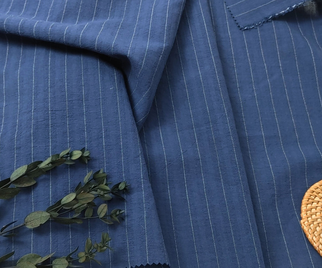 Airy Stripes: Linen with High-Twisted Cotton Lightweight Stripe Fabric 6109 6110 6111 6049 - The Linen Lab - Navy