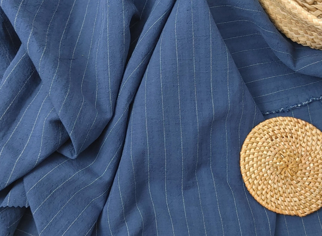 Airy Stripes: Linen with High-Twisted Cotton Lightweight Stripe Fabric 6109 6110 6111 6049 - The Linen Lab - Navy