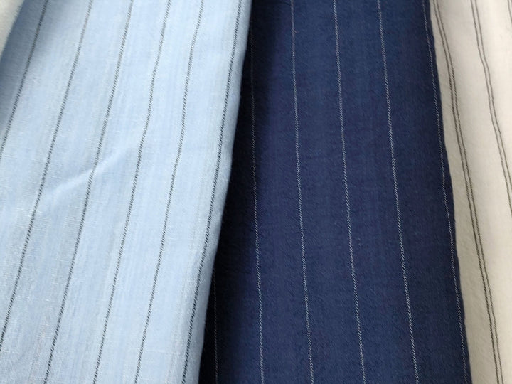 Airy Stripes: Linen with High-Twisted Cotton Lightweight Stripe Fabric 6109 6110 6111 6049 - The Linen Lab - Navy