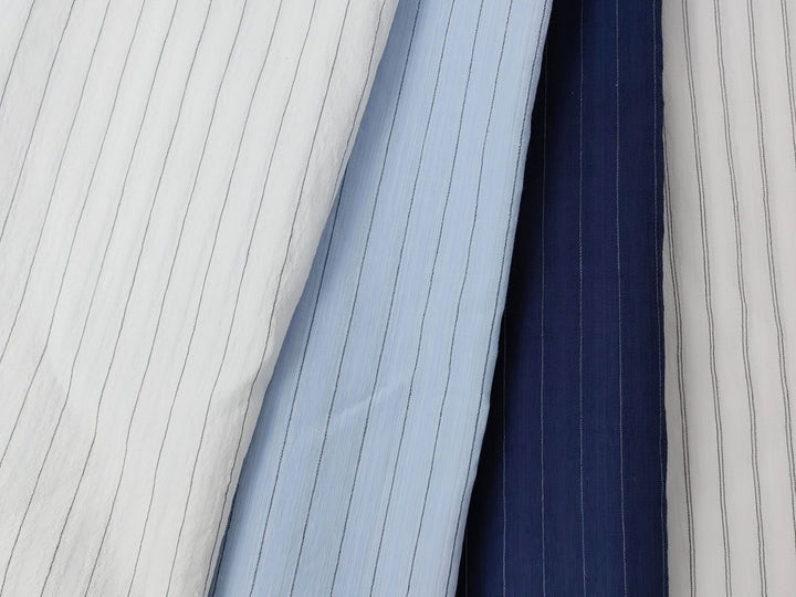Airy Stripes: Linen with High-Twisted Cotton Lightweight Stripe Fabric 6109 6110 6111 6049 - The Linen Lab - Navy
