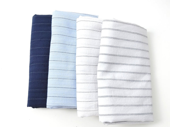 Airy Stripes: Linen with High-Twisted Cotton Lightweight Stripe Fabric 6109 6110 6111 6049 - The Linen Lab - Navy