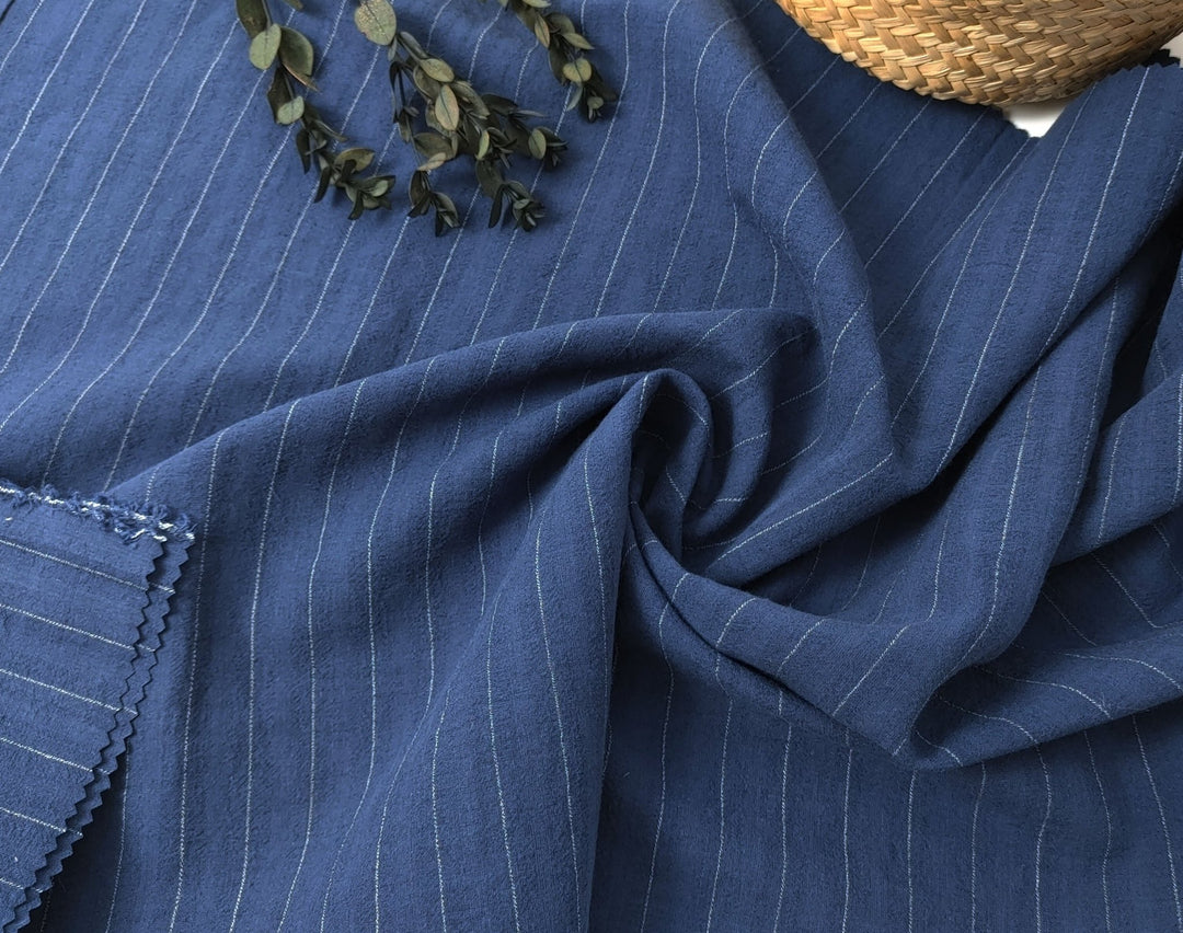 Airy Stripes: Linen with High-Twisted Cotton Lightweight Stripe Fabric 6109 6110 6111 6049 - The Linen Lab - Navy