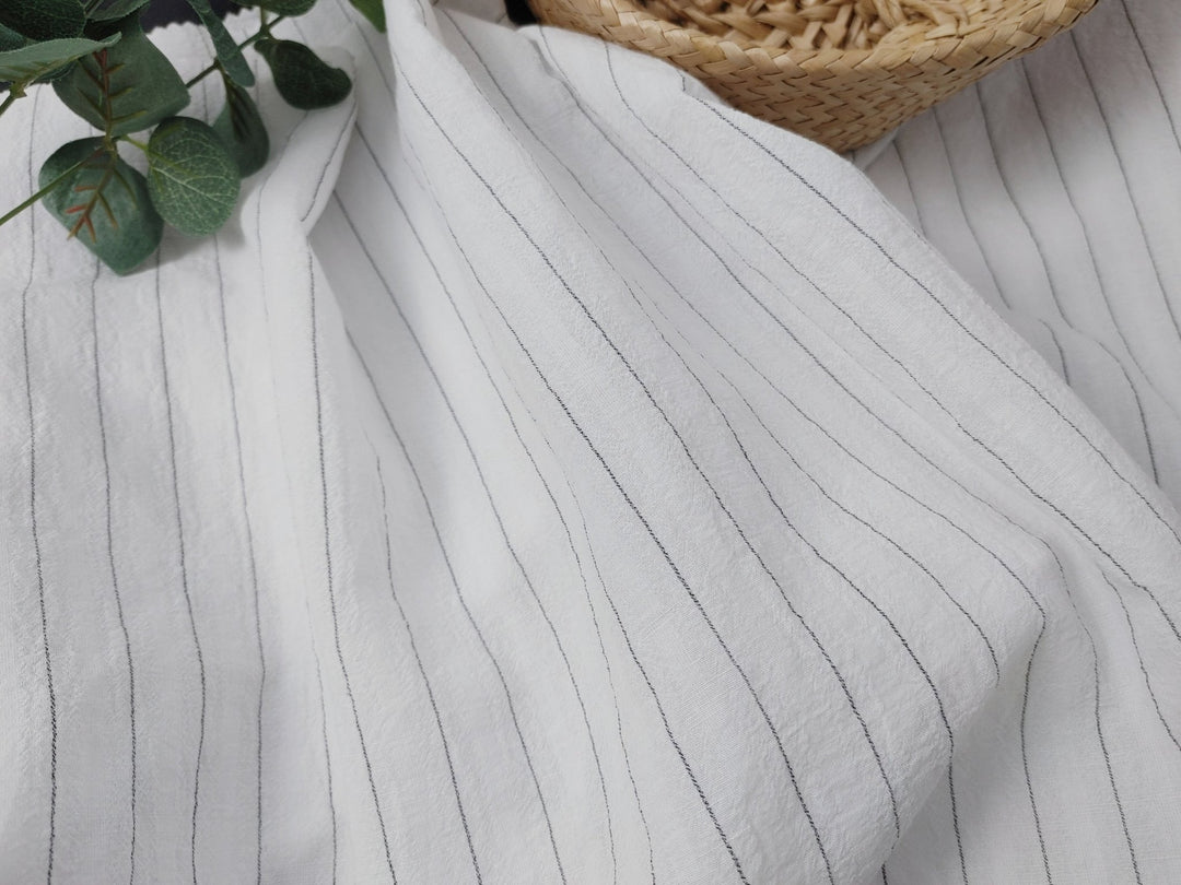 Airy Stripes: Linen with High-Twisted Cotton Lightweight Stripe Fabric 6109 6110 6111 6049 - The Linen Lab - White_2