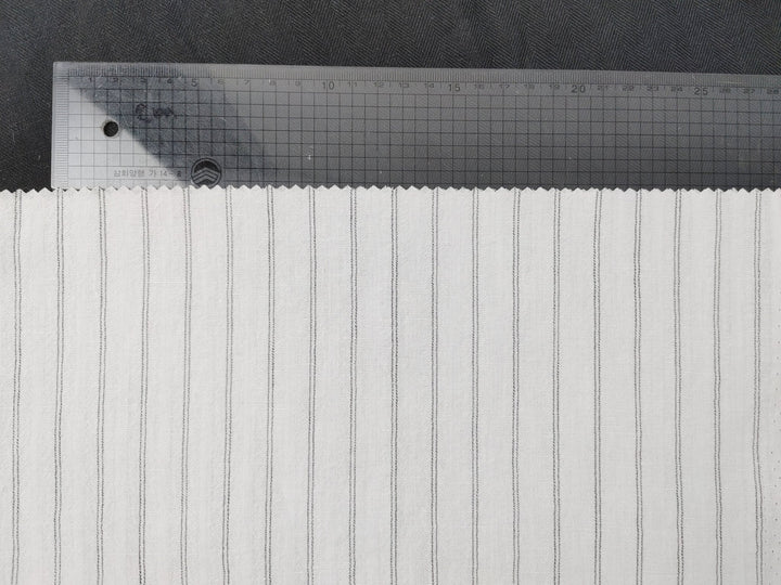 Airy Stripes: Linen with High-Twisted Cotton Lightweight Stripe Fabric 6109 6110 6111 6049 - The Linen Lab - White_2