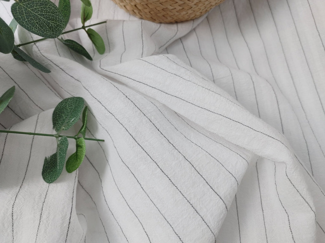 Airy Stripes: Linen with High-Twisted Cotton Lightweight Stripe Fabric 6109 6110 6111 6049 - The Linen Lab - White_2