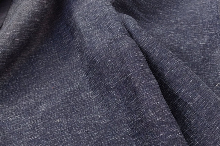 Arctic Nightfall: Linen Nylon Crease Effect Fabric with Subtle White Dot Print 4749 - The Linen Lab - Navy