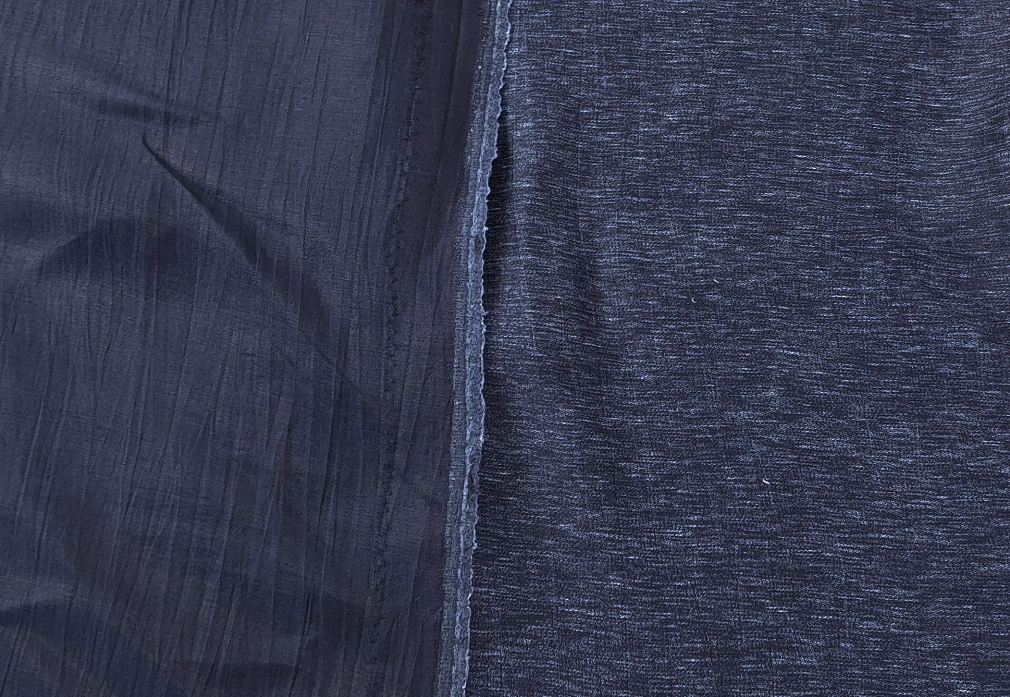 Arctic Nightfall: Linen Nylon Crease Effect Fabric with Subtle White Dot Print 4749 - The Linen Lab - Navy