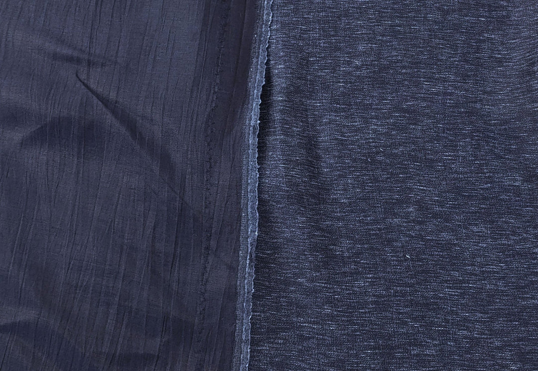 Arctic Nightfall: Linen Nylon Crease Effect Fabric with Subtle White Dot Print 4749 - The Linen Lab - Navy