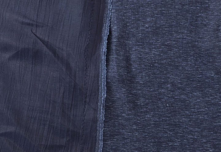 Arctic Nightfall: Linen Nylon Crease Effect Fabric with Subtle White Dot Print 4749 - The Linen Lab - Navy