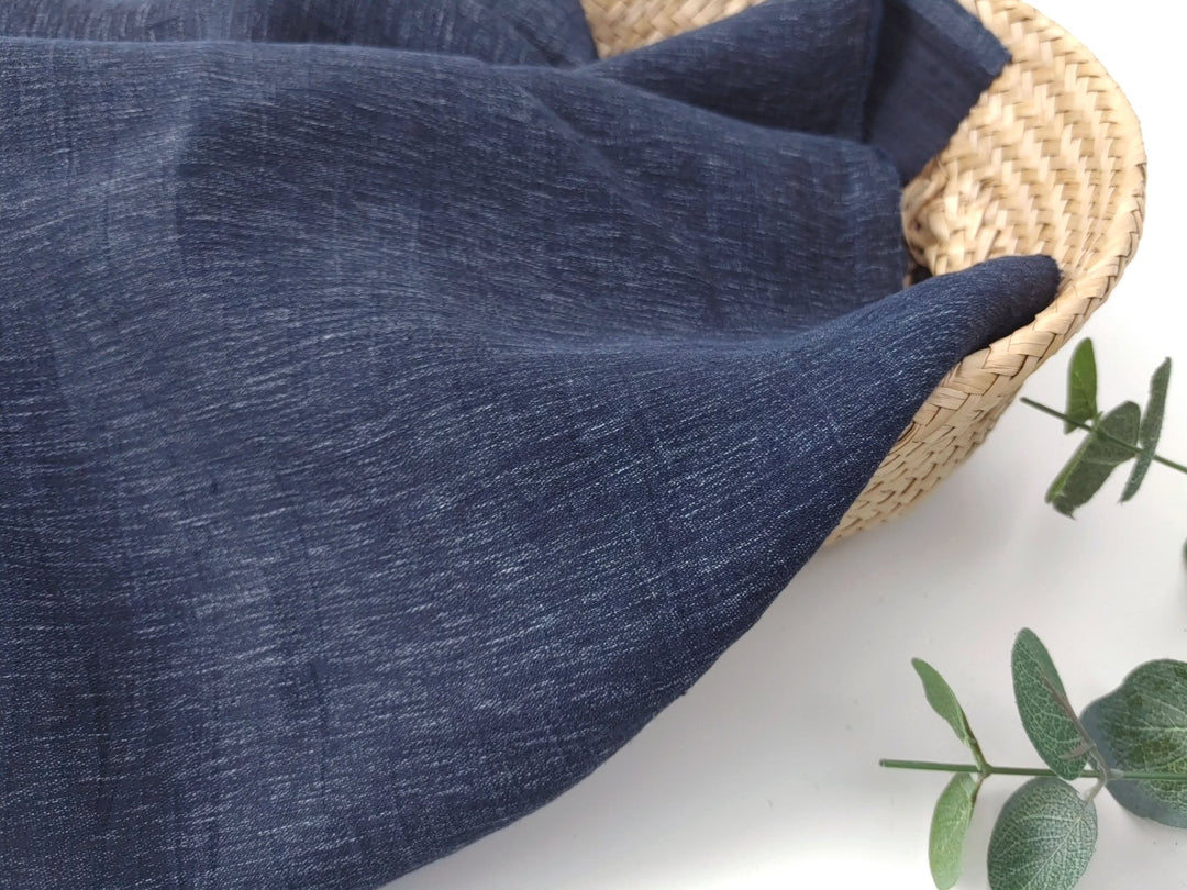 Arctic Nightfall: Linen Nylon Crease Effect Fabric with Subtle White Dot Print 4749 - The Linen Lab - Navy