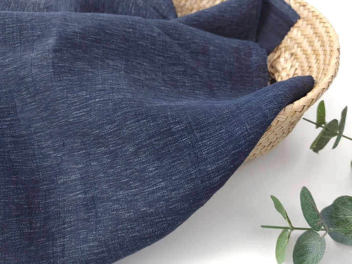 Arctic Nightfall: Linen Nylon Crease Effect Fabric with Subtle White Dot Print 4749 - The Linen Lab - Navy