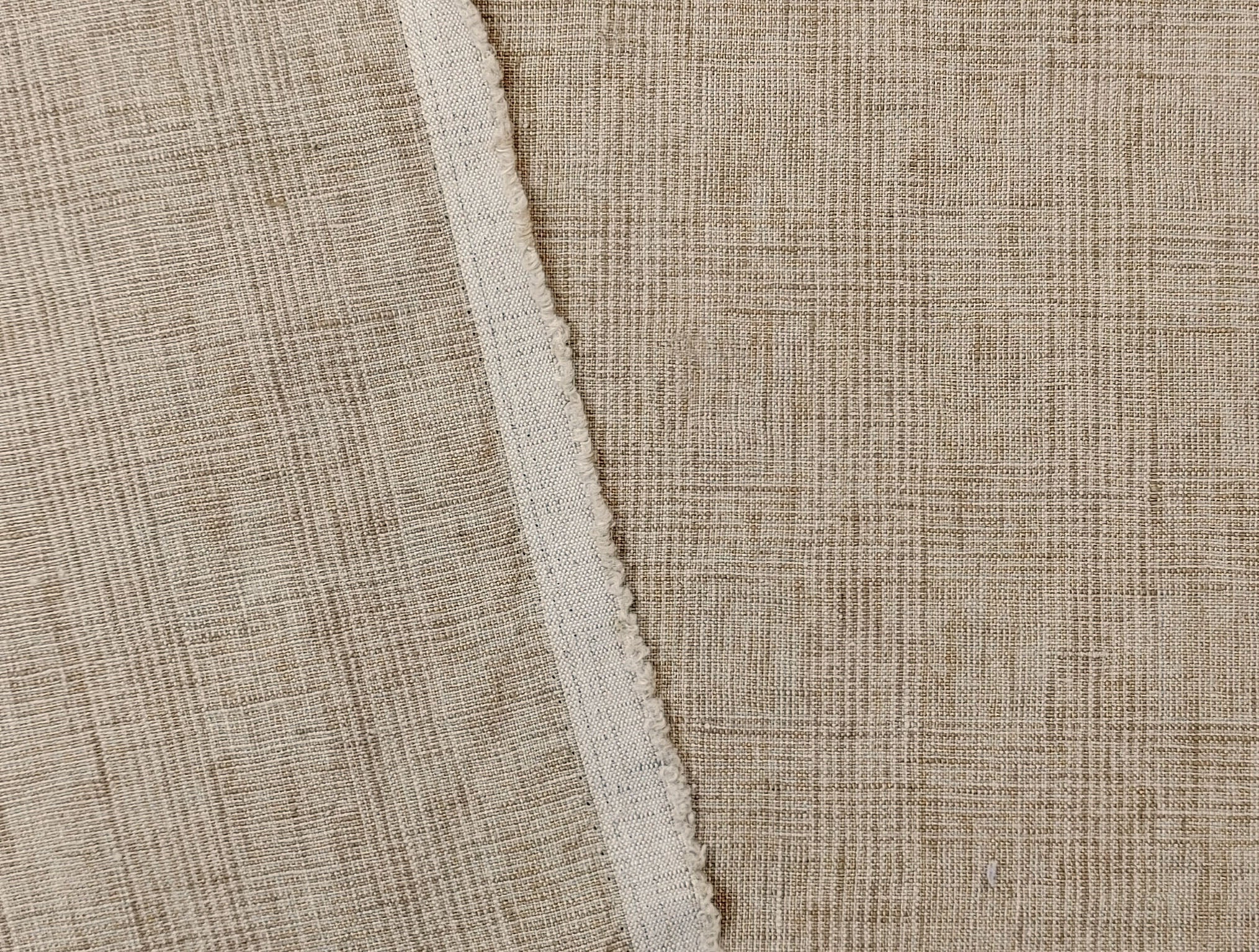 Beige Subtle Glen Plaid Fabric in 100% Linen, Medium-Heavy Weight 7375 - The Linen Lab - Beige