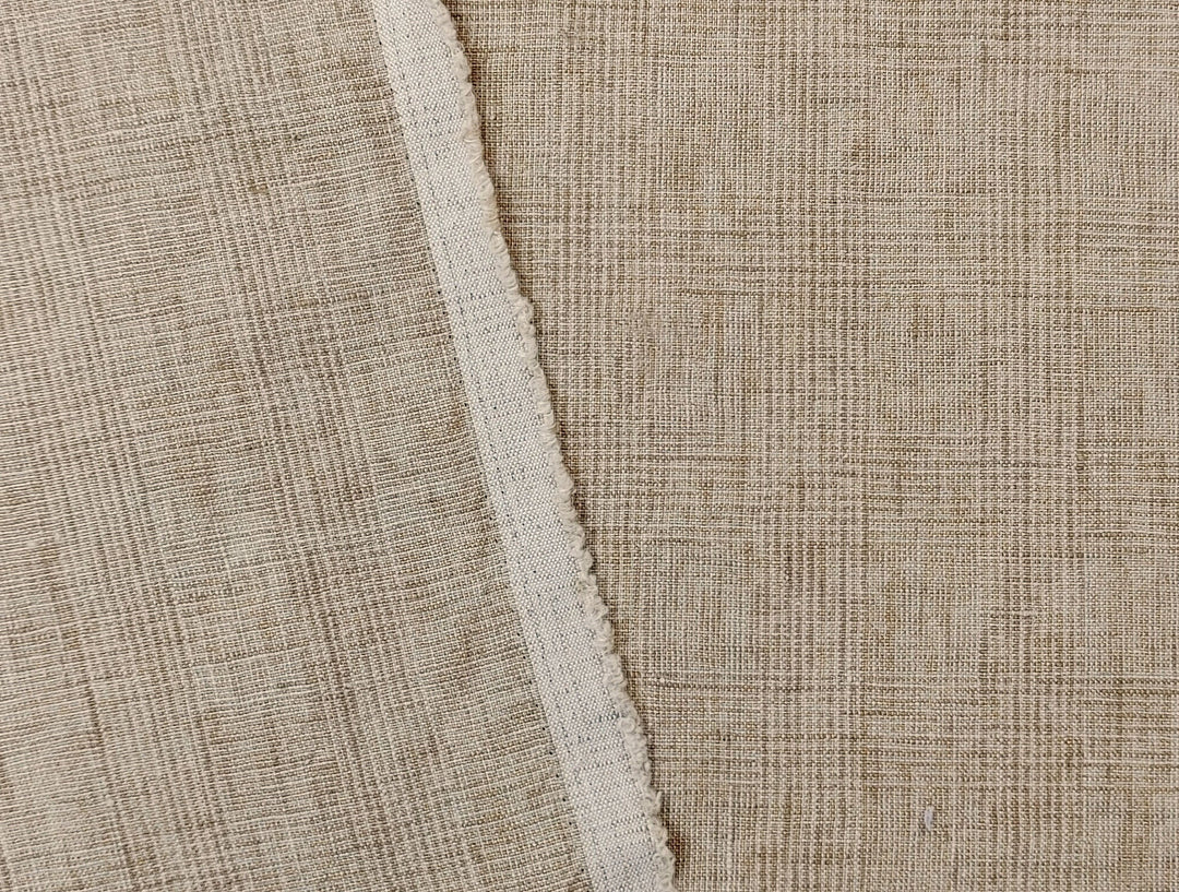Beige Subtle Glen Plaid Fabric in 100% Linen, Medium-Heavy Weight 7375 - The Linen Lab - Beige