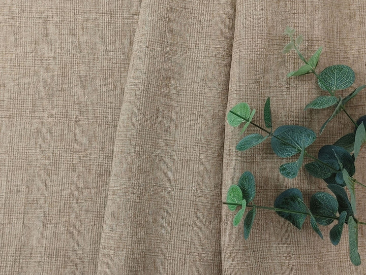 Beige Subtle Glen Plaid Fabric in 100% Linen, Medium-Heavy Weight 7375 - The Linen Lab - Beige