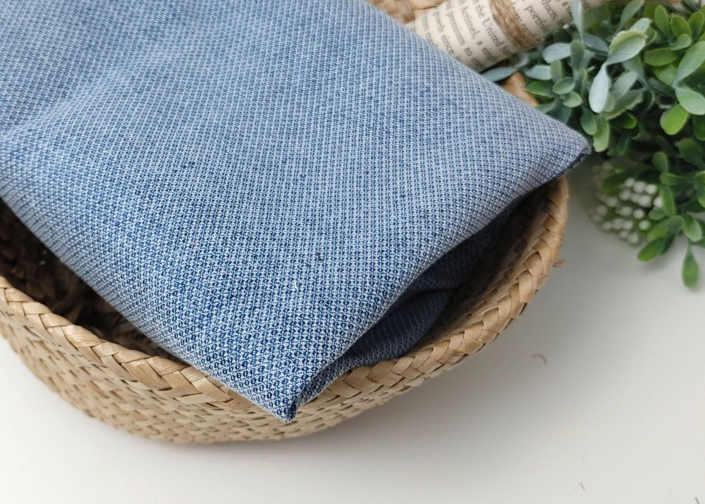 Blue Diamond Dobby Linen Cotton Stretch Fabric 4750 - The Linen Lab - Blue