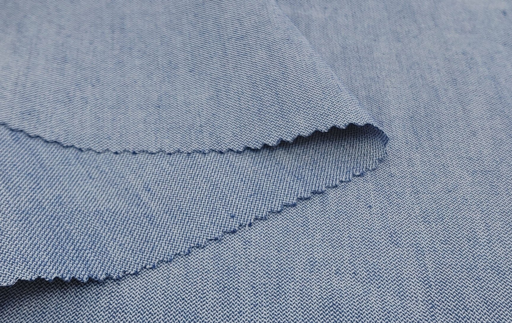 Blue Harmony Linen Blend: Stretch Dobby Chambray Fabric 3960 - The Linen Lab - Blue