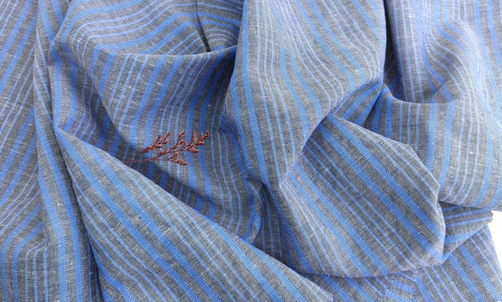 Blue Horizon: Linen Cotton with Stripes in Plain & Twill Weave 7341 - The Linen Lab - Blue