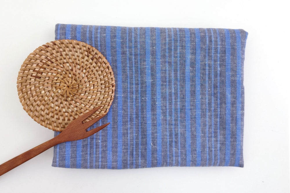 Blue Horizon: Linen Cotton with Stripes in Plain & Twill Weave 7341 - The Linen Lab - Blue