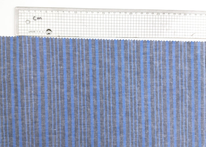 Blue Horizon: Linen Cotton with Stripes in Plain & Twill Weave 7341 - The Linen Lab - Blue