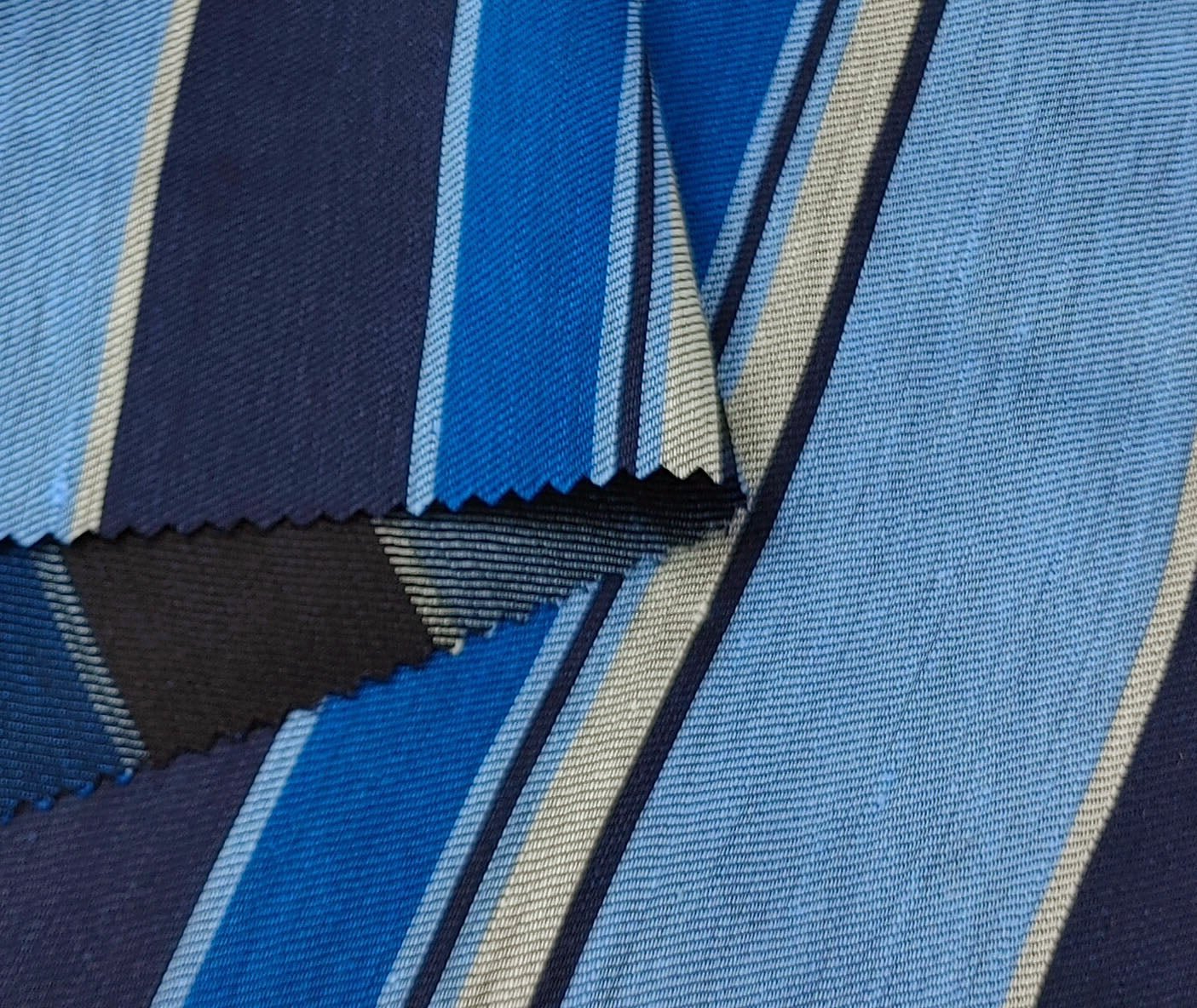 Blue Linen Rayon Twill Multi Stripe Fabric 4723 - The Linen Lab - Blue