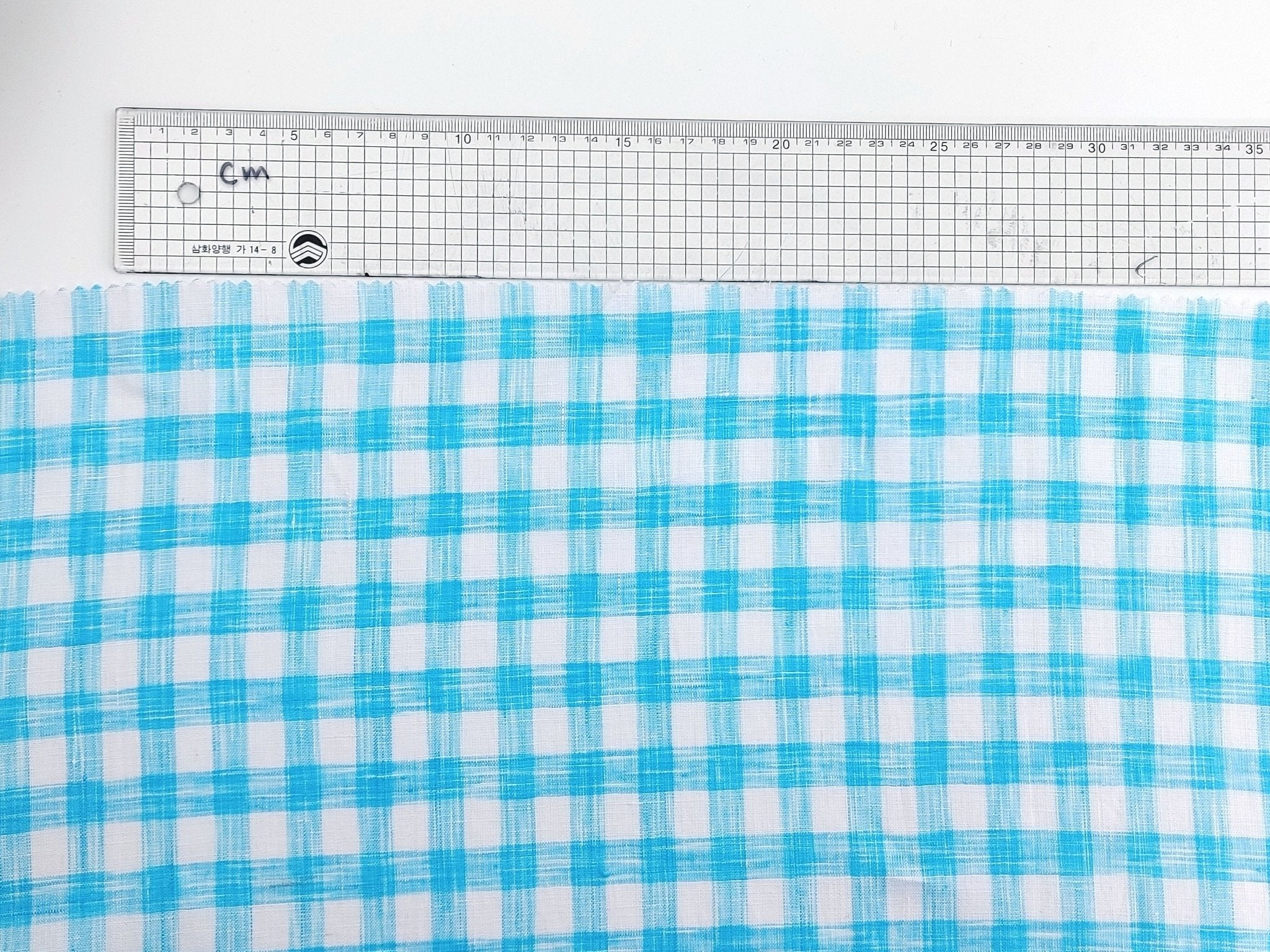 Blue Melange Check Lightweight 100% Linen Fabric 4671 - The Linen Lab - Blue