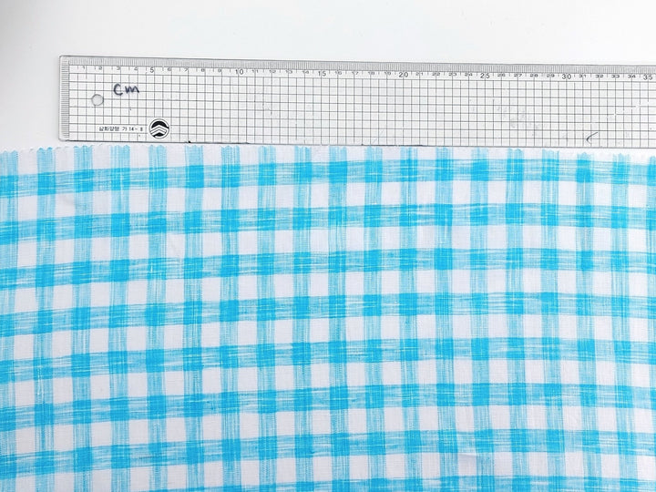 Blue Melange Check Lightweight 100% Linen Fabric 4671 - The Linen Lab - Blue