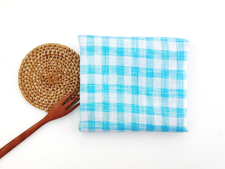 Blue Melange Check Lightweight 100% Linen Fabric 4671 - The Linen Lab - Blue