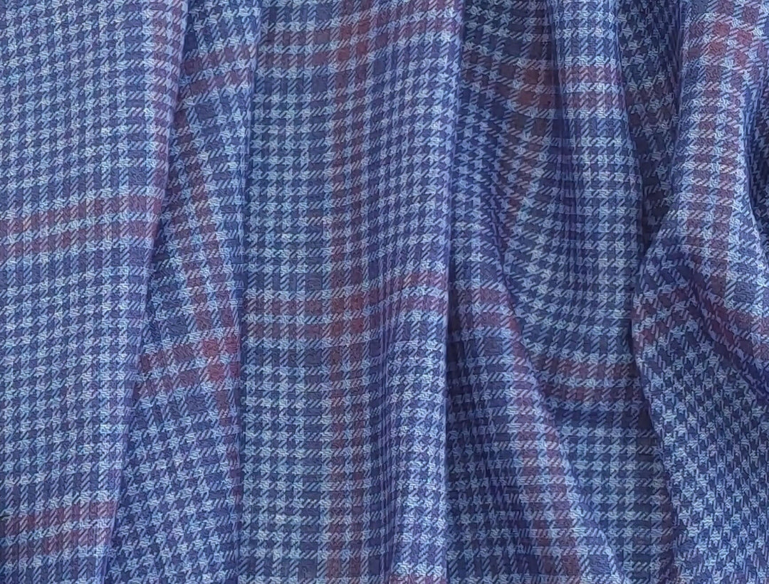 Blue Plaid Elegance: 100% Linen Printed Fabric 4394 - The Linen Lab - Blue